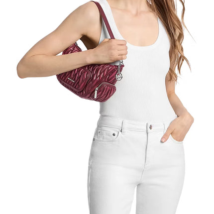 Michael Kors Women's Merritt Small Matelassé Convertible Shoulder Bag Maroon/Silver