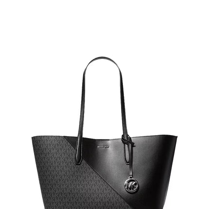 Michael Kors Women's Avalon Medium Signature Logo and Smooth Tote Bag Black