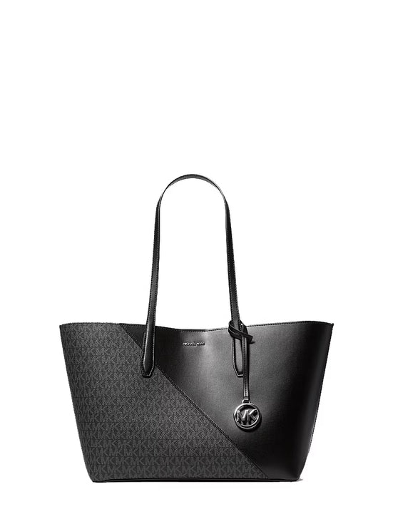Michael Kors Women's Avalon Medium Signature Logo and Smooth Tote Bag Black