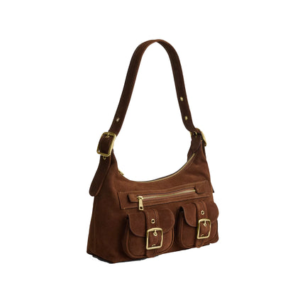 Coach Women's Allison Zip Top Shoulder Bag Suede/Gold/Warm Brown