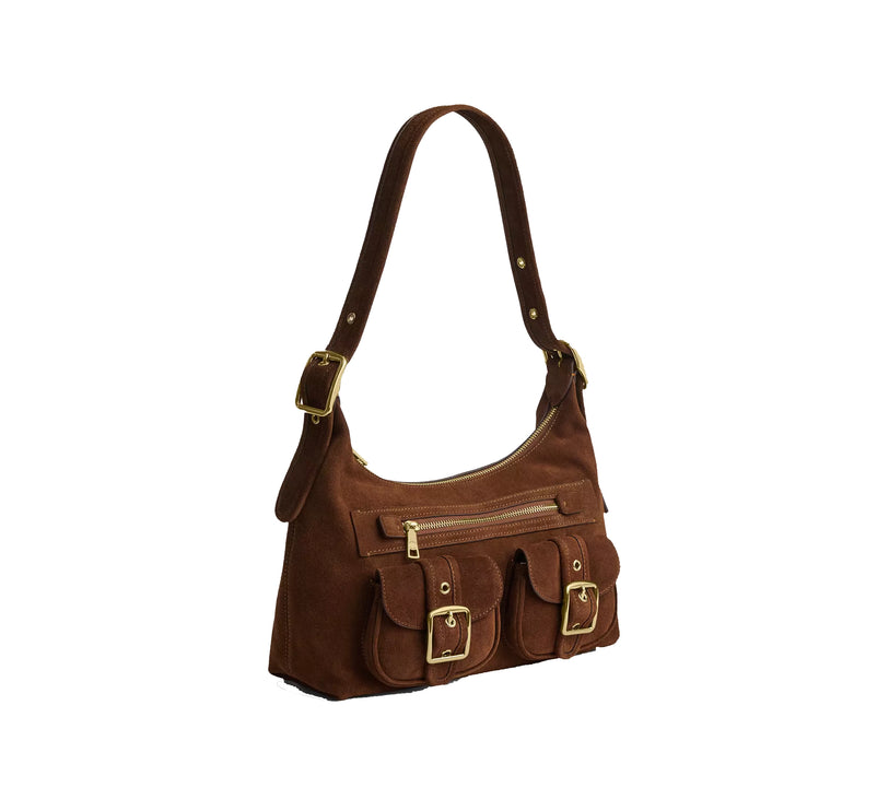 Coach Women's Allison Zip Top Shoulder Bag Suede/Gold/Warm Brown