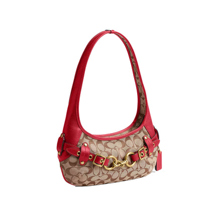 Coach Women's Belted Ergo Shoulder Bag 26 In Signature Jacquard Brass/Poppy Signature