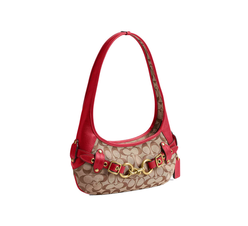 Coach Women's Belted Ergo Shoulder Bag 26 In Signature Jacquard Brass/Poppy Signature