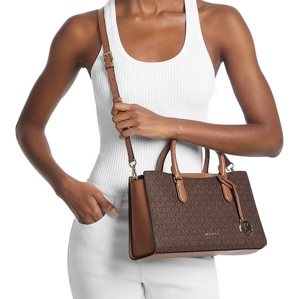 Michael Kors Women's Arden Medium Signature Logo Top-Zip Satchel Bag Brown