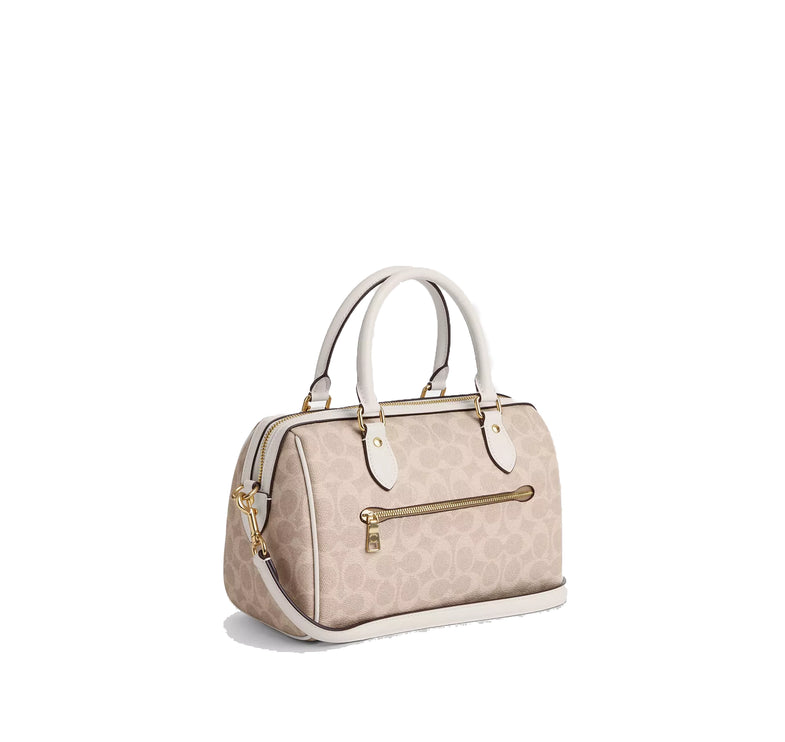 Coach Women's Rowan Satchel Bag In Signature Canvas Gold/Sand/Chalk