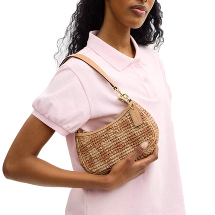 Coach Women's Teri Mini Crossbody Bag With Gingham Print Gold/Tan