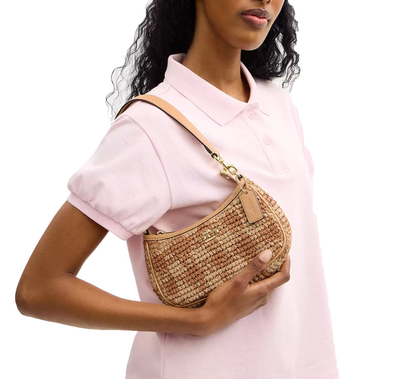 Coach Women's Teri Mini Crossbody Bag With Gingham Print Gold/Tan