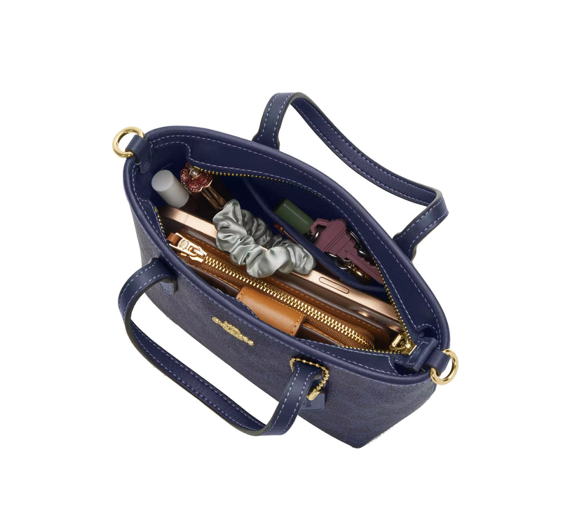 Coach Women's City Mini Tote Bag In Signature Canvas Gold/Navy