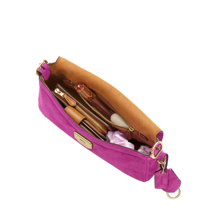 Coach Women's Etta Small Flap Shoulder Bag Suede/Gold/Magenta