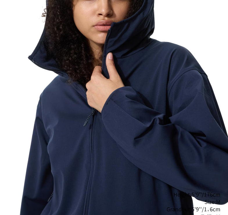 Uniqlo Women's Windproof Fleece Reversible Full-Zip Hoodie 69 Navy