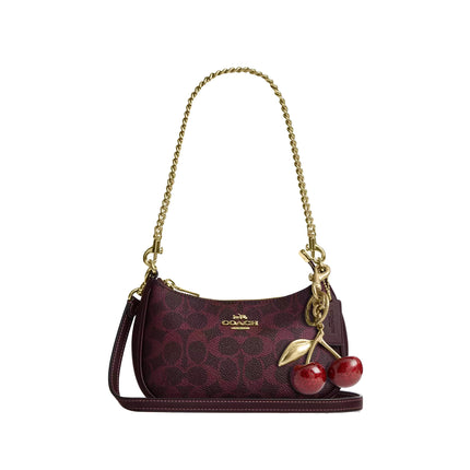 Coach Women's Teri Mini Crossbody Bag In Signature Canvas Gold/Black Currant