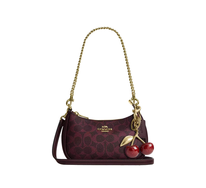 Coach Women's Teri Mini Crossbody Bag In Signature Canvas Gold/Black Currant