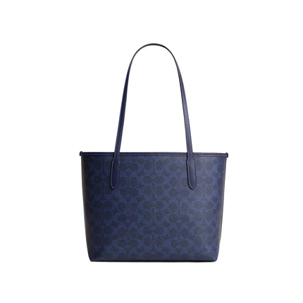 Coach Women's Medium City Tote Bag In Signature Canvas Gold/Navy