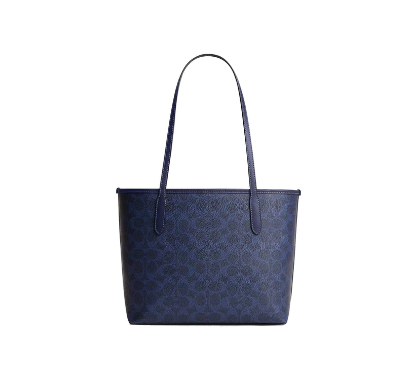 Coach Women's Medium City Tote Bag In Signature Canvas Gold/Navy