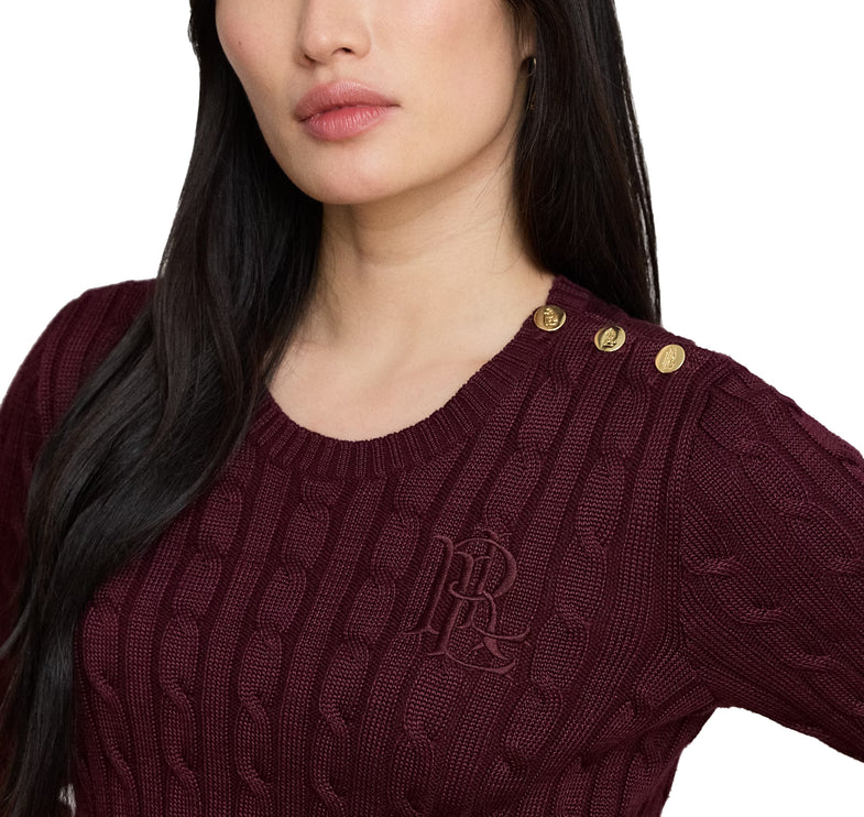 Polo Ralph Lauren Women's Button-Trim Cable-Knit Sweater Dark Garnet
