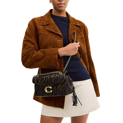 Coach Women's Tabby Shoulder Bag 26 In Loved Leather With Quilting Black Brown