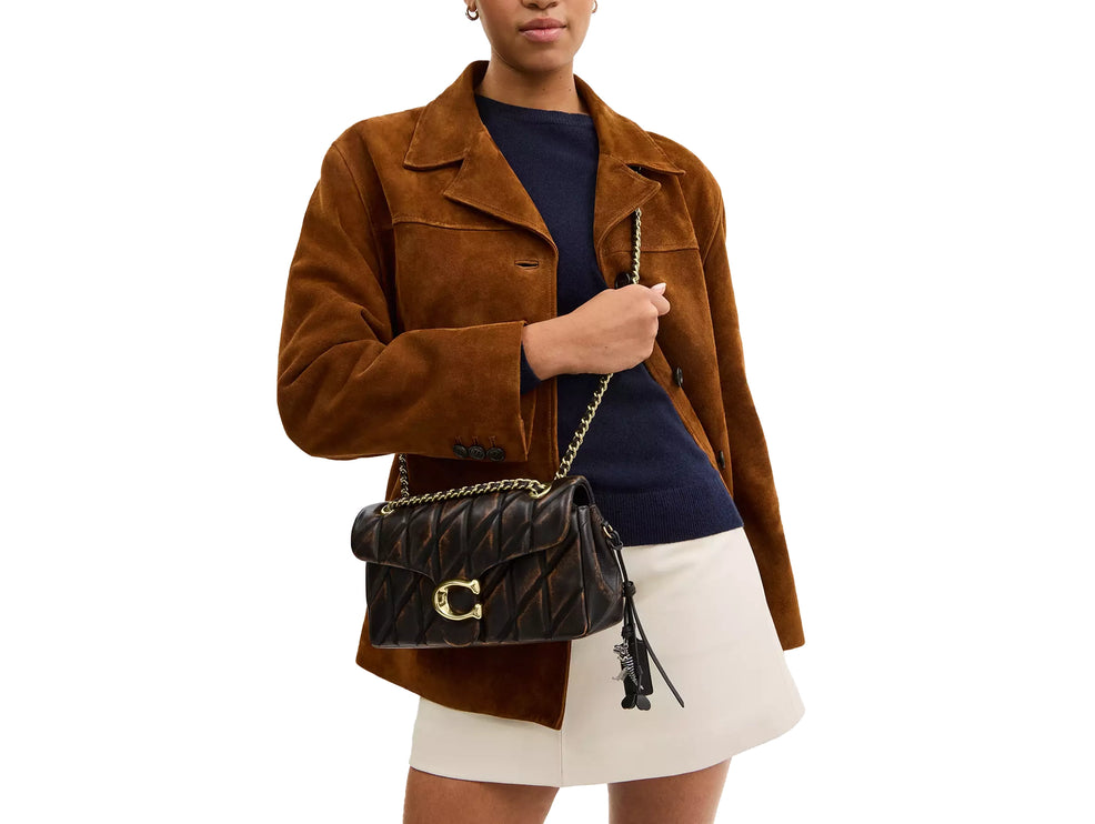 Coach Women's Tabby Shoulder Bag 26 In Loved Leather With Quilting Black Brown