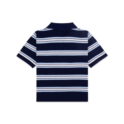 Sporty & Rich Women's Serif Logo Silk Pique Cropped Polo Navy/White/Flax Blue