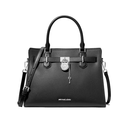 Michael Kors Women's Hamilton Medium Leather Satchel Silver/Black