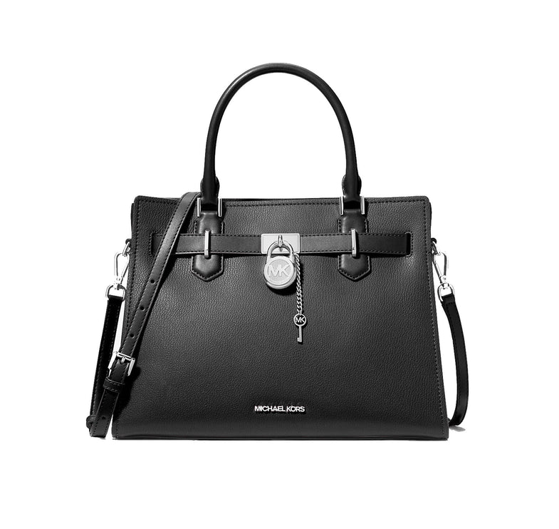 Michael Kors Women's Hamilton Medium Leather Satchel Silver/Black