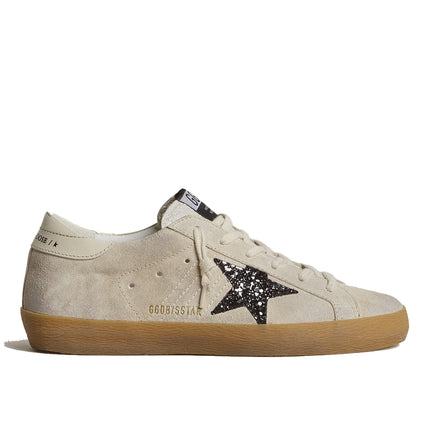 Golden Goose Women's Super Star in Ice Gray Suede with Silver Glitter Star and Leather Heel Tab