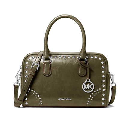 Michael Kors Women's Thompson Medium Distressed Studded Satchel Olive