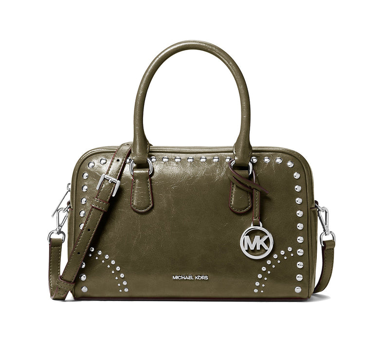 Michael Kors Women's Thompson Medium Distressed Studded Satchel Olive