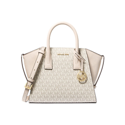 Michael Kors Women's Avril Small Logo and Leather Satchel Light Cream Multi
