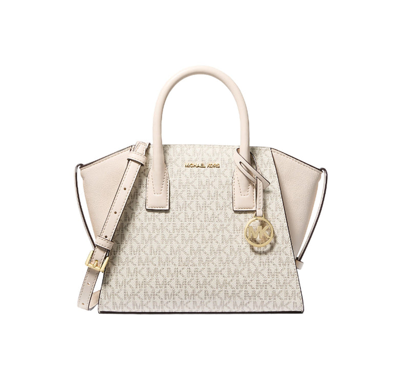 Michael Kors Women's Avril Small Logo and Leather Satchel Light Cream Multi