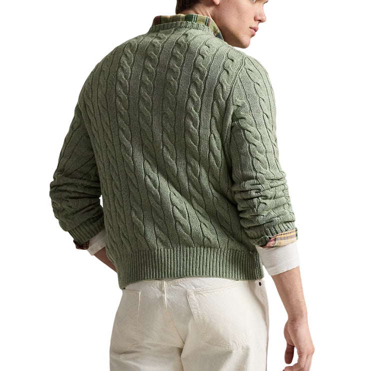 Polo Ralph Lauren Men's Cable-Knit Cotton Sweater Fern Green Heather