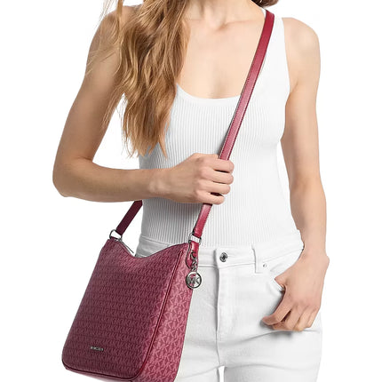 Michael Kors Women's Nayla Medium Signature Logo Messenger Bag Maroon