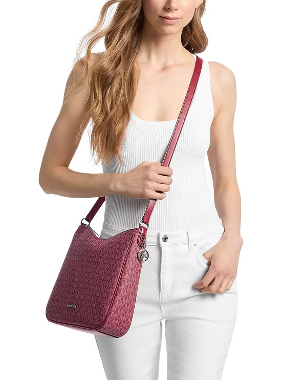 Michael Kors Women's Nayla Medium Signature Logo Messenger Bag Maroon