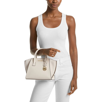 Michael Kors Women's Avril Small Pebbled Leather Satchel Light Cream