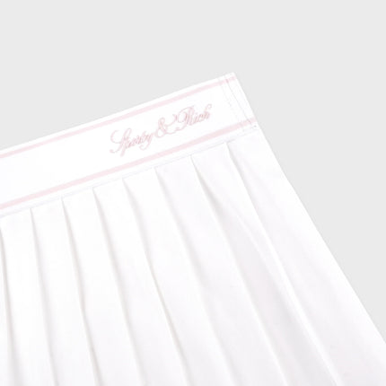 Sporty & Rich Women's Vendome Script Pleated Skirt White/Pink Dolphin