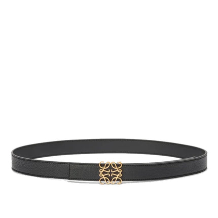Loewe Women's Reversible Anagram Belt in Supple Grained Calfskin Black/Gold