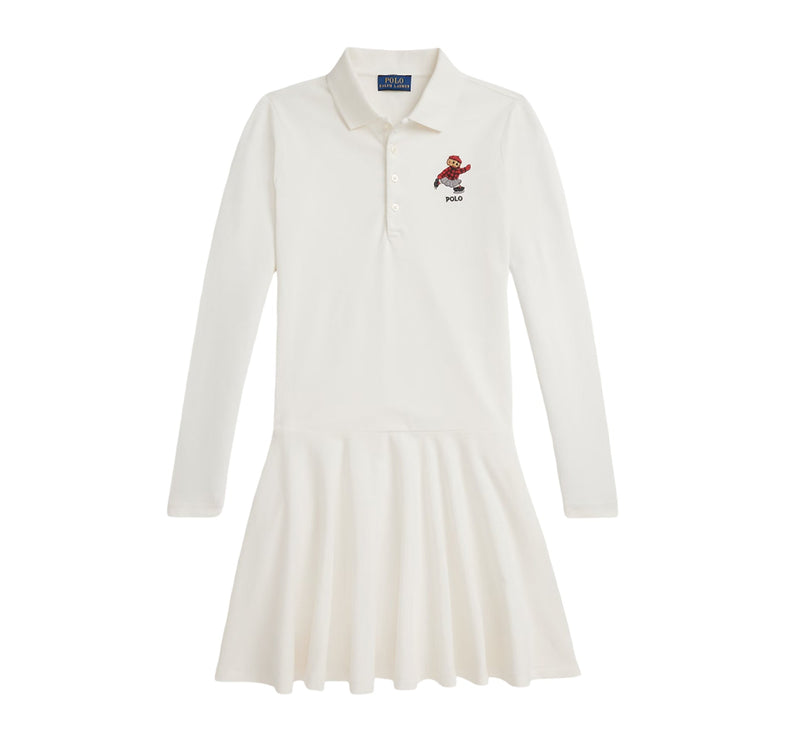 Polo Ralph Lauren Girl's Polo Bear Stretch Mesh Polo Dress Trophy Cream