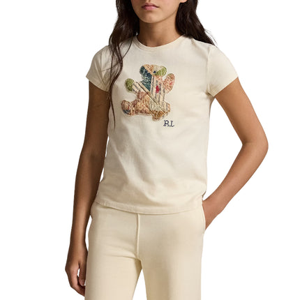 Polo Ralph Lauren Girl's Patchwork Polo Bear Cotton Jersey Tee Guide Cream