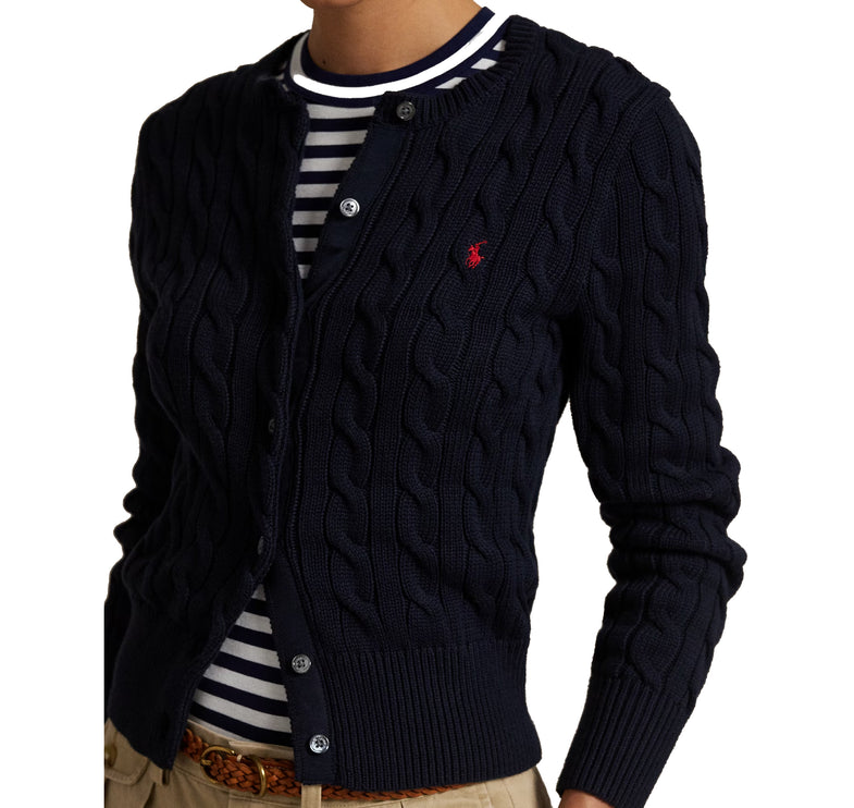Polo Ralph Lauren Women's Cable-Knit Cotton Crewneck Cardigan Hunter Navy