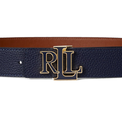 Polo Ralph Lauren Women's Logo Reversible Pebbled Leather Belt Refined Navy/Lauren Tan