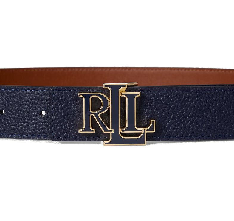 Polo Ralph Lauren Women's Logo Reversible Pebbled Leather Belt Refined Navy/Lauren Tan