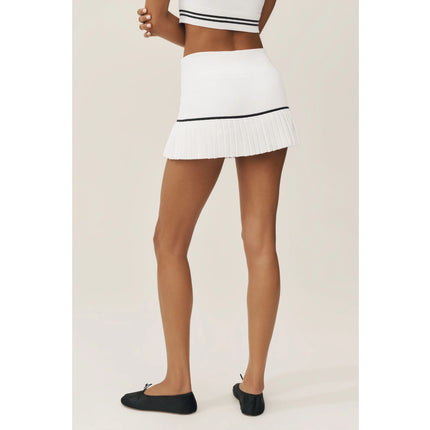 alo Women's Cotton Cashmere High-Waist My Serve Tennis Skirt White/Black