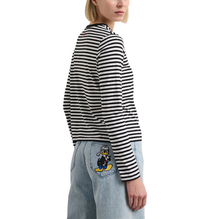 Disney x KARL LAGERFELD Women's Striped T-Shirt Small Stripe Black/White