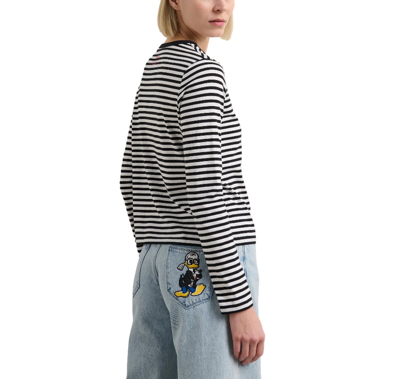 Disney x KARL LAGERFELD Women's Striped T-Shirt Small Stripe Black/White