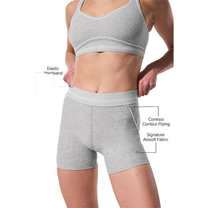 alo Women's 4” Alosoft High-Waist Heart Throb Short Athletic Heather Grey/White