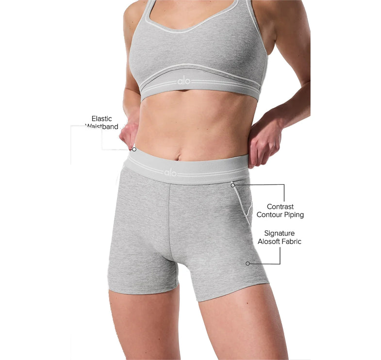 alo Women's 4” Alosoft High-Waist Heart Throb Short Athletic Heather Grey/White
