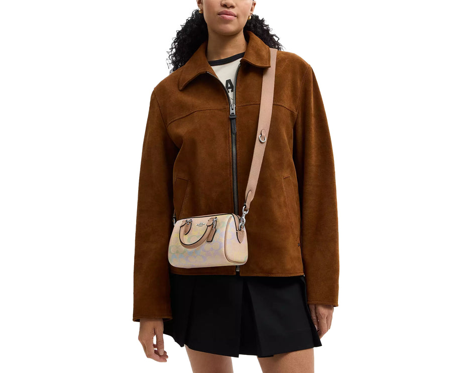 Coach Women's Mini Rowan Crossbody Bag In Rainbow Signature Canvas Silver