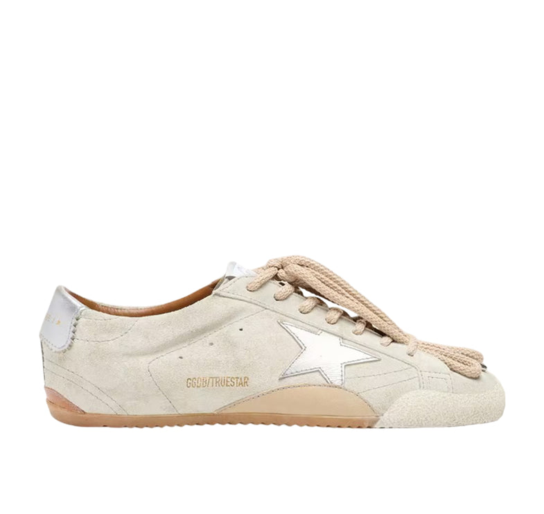 Golden Goose Women's True Star in Light Gray Suede with Metallic Slver Star