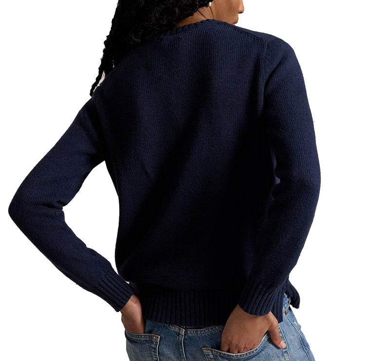 Polo Ralph Lauren Women's Polo Bear Linen-Cotton Crewneck Sweater Navy Multi
