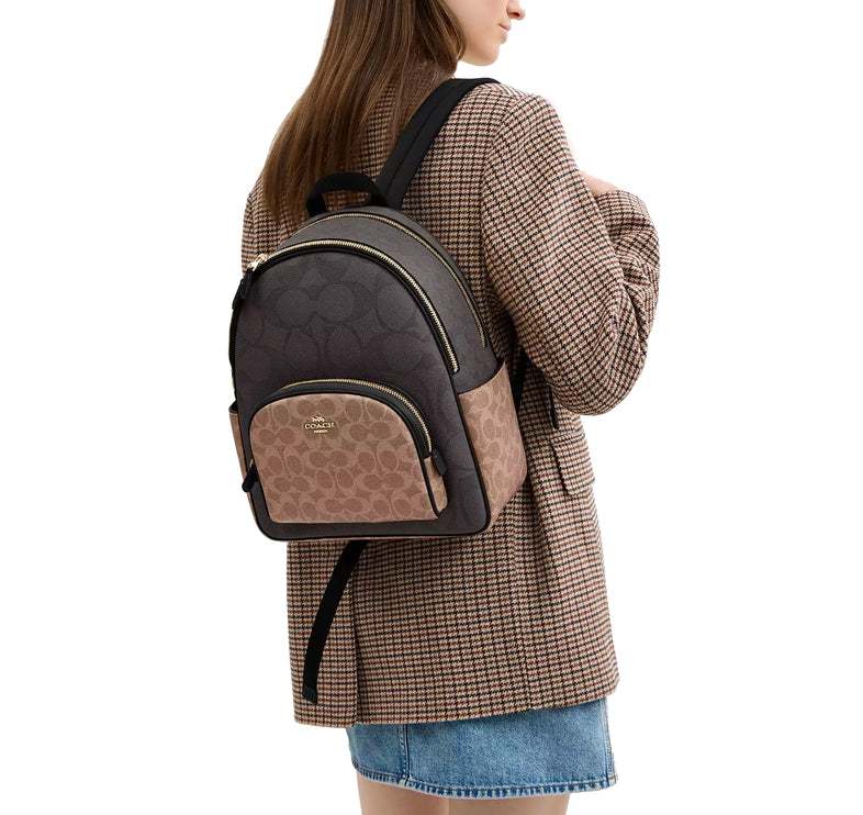 Coach Women's Court Backpack In Blocked Signature Canvas Gold/Walnut/Tan