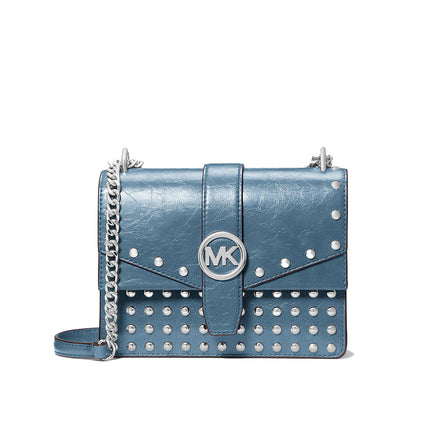 Michael Kors Women's Greenwich Small Studded Distressed Crossbody Bag Cornflower